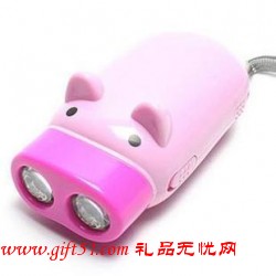 可愛豬豬手壓自發(fā)電筒 雙燈手電筒定做